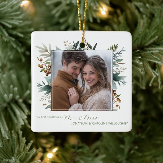 Unsere ersten Weihnachten als Mr & Mrs Botanical Keramikornament (Baum)