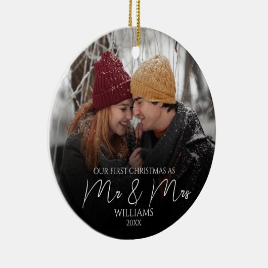 Unsere ersten Weihnachten als Mr. & Mrs. Elegant F Keramik Ornament (Rechts)