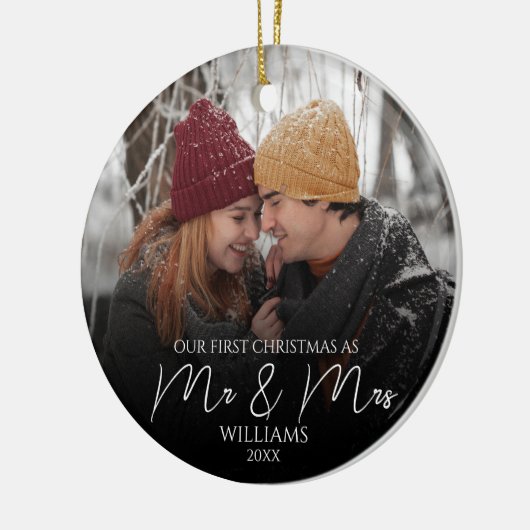 Unsere ersten Weihnachten als Mr. & Mrs. Elegant F Keramik Ornament (Links)