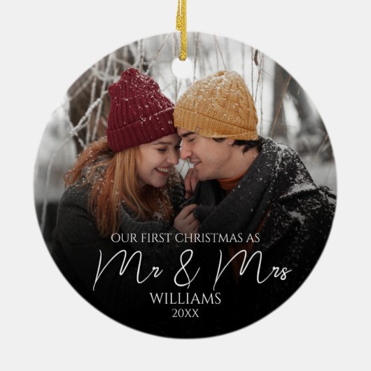 Unsere ersten Weihnachten als Mr. & Mrs. Elegant F Keramik Ornament (Hinten)