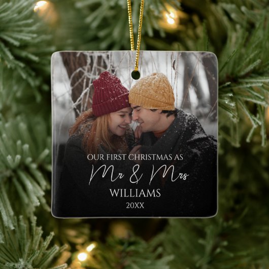 Unsere ersten Weihnachten als Mr. & Mrs. Elegant F Keramikornament (Baum)