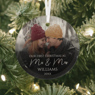 Unsere ersten Weihnachten als Mr. & Mrs. Elegant F Ornament Aus Glas