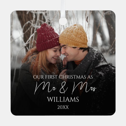 Unsere ersten Weihnachten als Mr. & Mrs. Elegant F Ornament Aus Metall (Vorderseite)
