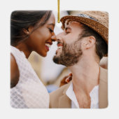 Unsere ersten Weihnachten als Mr. & Mrs. Foto Boho Keramikornament (Rückseite)