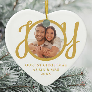 Unsere ersten Weihnachten als Mr. & Mrs. Foto Gold Keramik Ornament