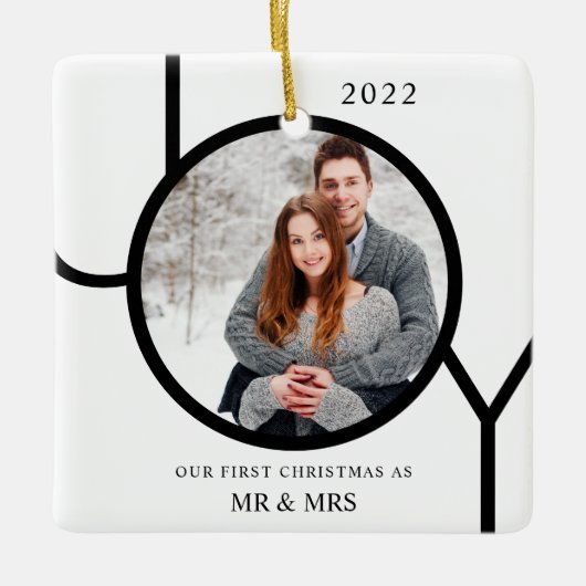 Unsere ersten Weihnachten als Mr. & Mrs. Foto Keramikornament (Vorderseite)
