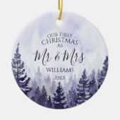 Unsere ersten Weihnachten als Mr. & Mrs. Foto Pine Keramik Ornament (Vorne)