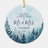 Unsere ersten Weihnachten als Mr. & Mrs. Foto Pine Keramik Ornament (Vorne)