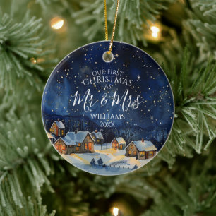 Unsere ersten Weihnachten als Mr. & Mrs. Foto Rust Keramik Ornament