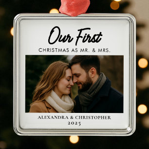 Unsere ersten Weihnachten als Mr. & Mrs. Foto Verh Ornament Aus Metall