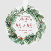 Unsere ersten Weihnachten als Mr. & Mrs. Foto Wrea Ornament (Vorderseite)