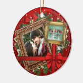 Unsere ersten Weihnachten als Mr. & Mrs. Gold Fram Keramik Ornament (Links)