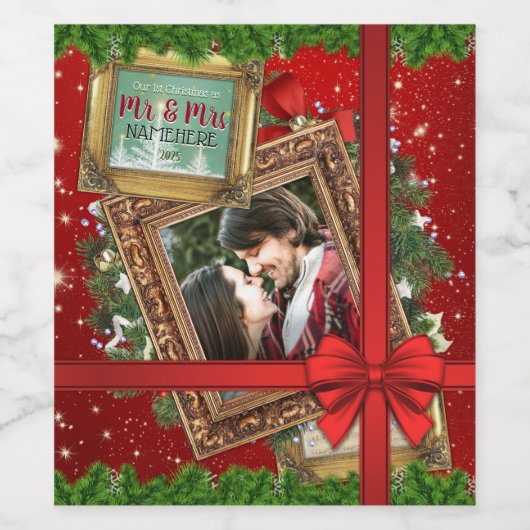 Unsere ersten Weihnachten als Mr. & Mrs. Gold Fram Weinetikett (Einzelnes Label)