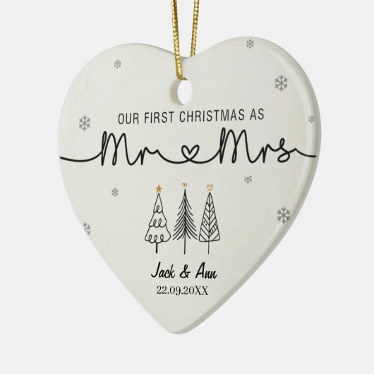 Unsere ersten Weihnachten als Mr. & Mrs. Keramik Ornament (Links)