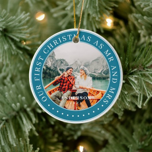 Unsere ersten Weihnachten als Mr. & Mrs. Modern Fo Keramik Ornament (Baum)
