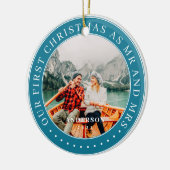 Unsere ersten Weihnachten als Mr. & Mrs. Modern Fo Keramik Ornament (Links)