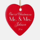 Unsere ersten Weihnachten als Mr & Mrs Modern Red Keramik Ornament (Rechts)