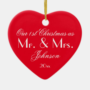 Unsere ersten Weihnachten als Mr & Mrs Modern Red Keramik Ornament
