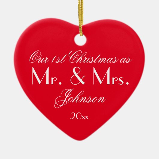 Unsere ersten Weihnachten als Mr & Mrs Modern Red Keramik Ornament (Vorne)