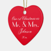Unsere ersten Weihnachten als Mr & Mrs Modern Red Keramik Ornament (Links)