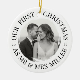Unsere ersten Weihnachten als Mr. & Mrs. - Monochr Keramik Ornament