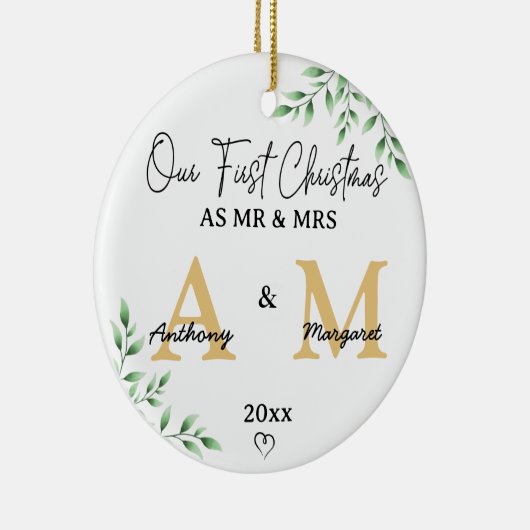 Unsere ersten Weihnachten als Mr. & Mrs. | Monogra Keramik Ornament (Rechts)
