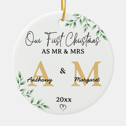 Unsere ersten Weihnachten als Mr. & Mrs. | Monogra Keramik Ornament (Vorne)
