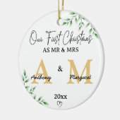 Unsere ersten Weihnachten als Mr. & Mrs. | Monogra Keramik Ornament (Links)