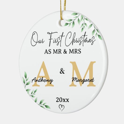 Unsere ersten Weihnachten als Mr. & Mrs. | Monogra Keramik Ornament (Links)