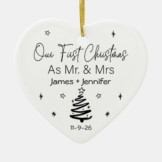 Unsere ersten Weihnachten als Mr. & Mrs. Names & F Keramik Ornament (Vorne)