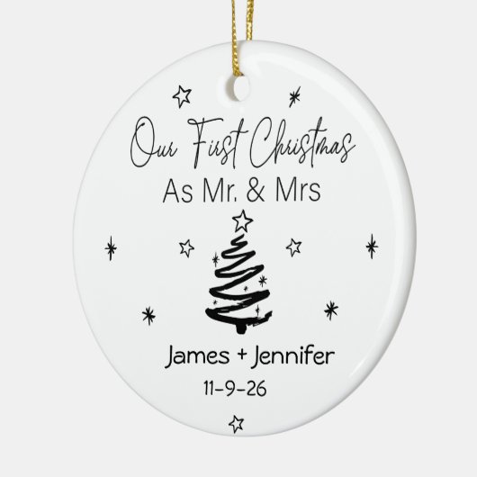 Unsere ersten Weihnachten als Mr. & Mrs. Names & F Keramik Ornament (Links)