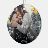 Unsere ersten Weihnachten als Mr. & Mrs. Newlywed  Keramik Ornament (Links)