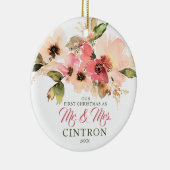 Unsere ersten Weihnachten als Mr. & Mrs. Peach Flo Keramik Ornament (Rechts)