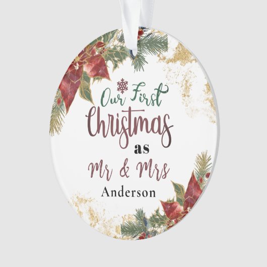 Unsere ersten Weihnachten als Mr & Mrs Personalisi Ornament (Vorderseite)