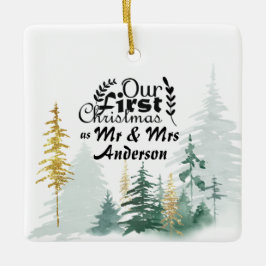 Unsere ersten Weihnachten als Mr. & Mrs. Pine Tree Keramikornament