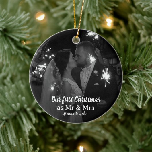 Unsere ersten Weihnachten als Mr. & Mrs. Script Fo Keramik Ornament (Baum)