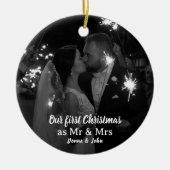 Unsere ersten Weihnachten als Mr. & Mrs. Script Fo Keramik Ornament (Vorne)