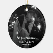 Unsere ersten Weihnachten als Mr. & Mrs. Script Fo Keramik Ornament (Links)