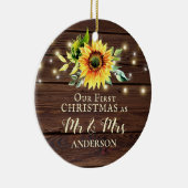Unsere ersten Weihnachten als Mr. & Mrs. Sunflower Keramik Ornament (Rechts)