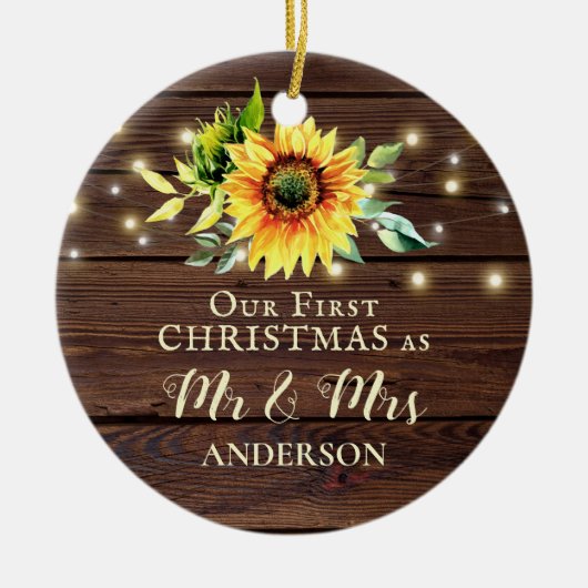 Unsere ersten Weihnachten als Mr. & Mrs. Sunflower Keramik Ornament (Vorne)