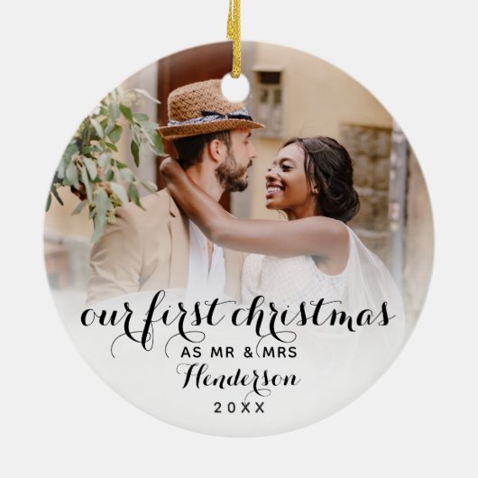 Unsere ersten Weihnachten als Mr. & Mrs. Wedding F Keramik Ornament (Hinten)