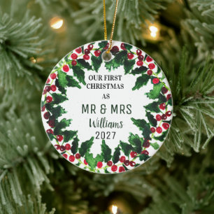 Unsere ersten Weihnachten als MR & MRS Wreath Rust Keramik Ornament