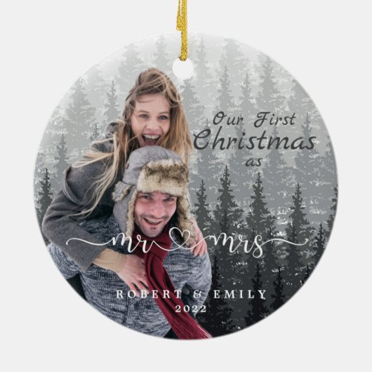 Unsere ersten Weihnachten als Mr. und Mrs. Christm Keramik Ornament (Hinten)