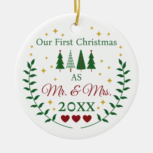 Unsere ersten Weihnachten als Mr. und Mrs. Custom Keramik Ornament (Vorne)
