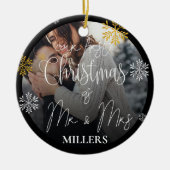 Unsere ersten Weihnachten als Mr. und Mrs. Foto Keramik Ornament (Vorne)