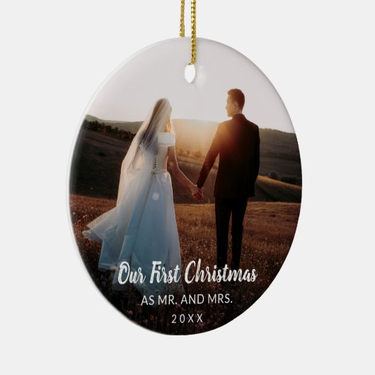 Unsere ersten Weihnachten als Mr. und Mrs. Newlywe Keramik Ornament (Rechts)