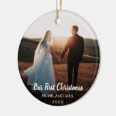 Unsere ersten Weihnachten als Mr. und Mrs. Newlywe Keramik Ornament (Links)