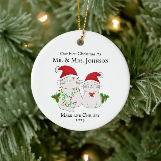 Unsere ersten Weihnachten als Mr. und Mrs. Niedlic Keramik Ornament (Baum)