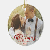 Unsere ersten Weihnachten als Mr. und Mrs. Red Scr Keramik Ornament (Links)