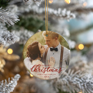 Unsere ersten Weihnachten als Mr. und Mrs. Red Scr Keramik Ornament